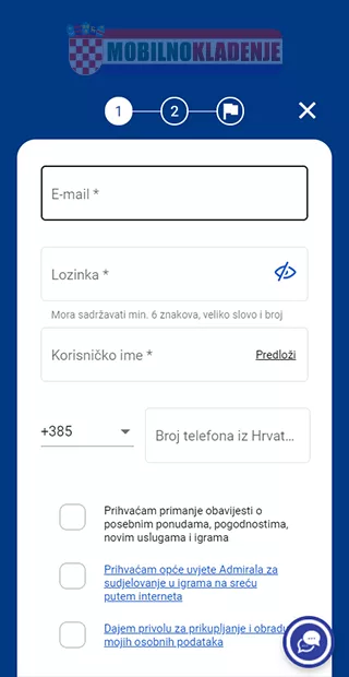 Admiral Registracija