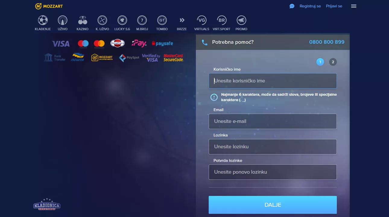 Mozzart Registracija