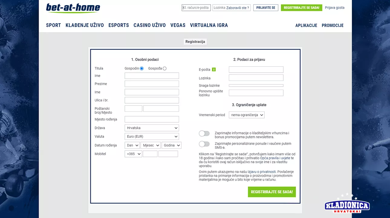 Bet at home registracija - kako stvoriti račun za igrača iz Hrvatske