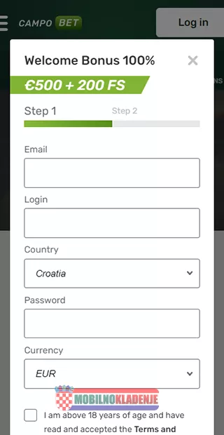 Campobet registracija putem mobilne aplikacije