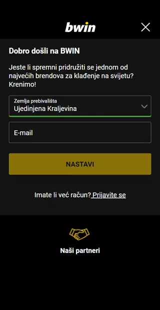 Ulaz u osobni kabinet kladionica Bwin s mobitela